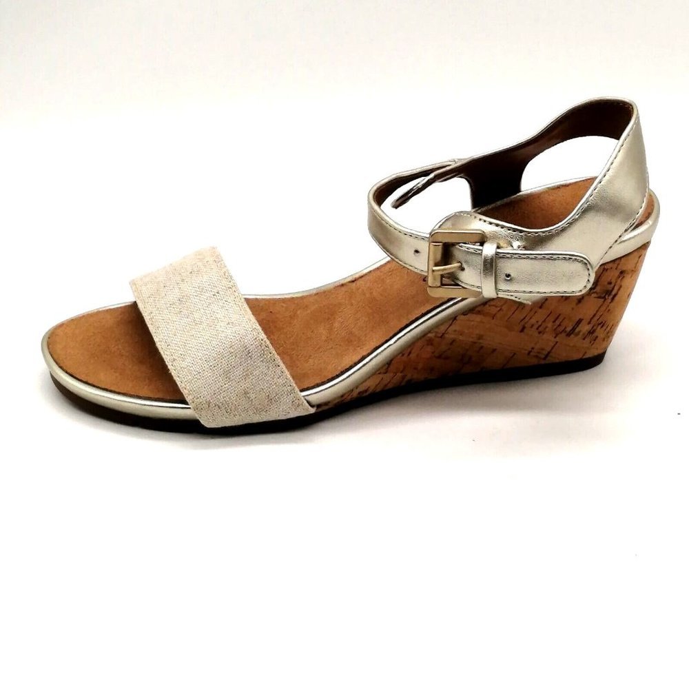 AEROSOLES Metallic Gold Cork Wedge Sandals
